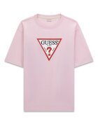 GUESS JEANS Тениска с овално деколте Червен/Черен/Светлорозов
