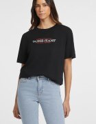 GUESS JEANS Тениска с овално деколте и лого Черен