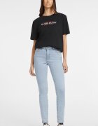 GUESS JEANS Тениска с овално деколте и лого Черен