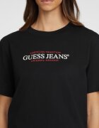 GUESS JEANS Тениска с овално деколте и лого Черен