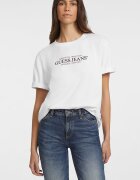 GUESS JEANS Тениска с овално деколте и лого Червен/Черен/Бял