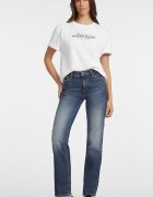 GUESS JEANS Тениска с овално деколте и лого Червен/Черен/Бял