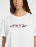GUESS JEANS Тениска с овално деколте и лого Червен/Черен/Бял
