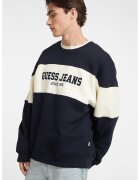 GUESS JEANS Уголемен суитшърт с овално деколте - Ултрамарин синьо/Мръснобял