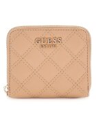 GUESS Капитониран портфейл от еко кожа с лого Бежов