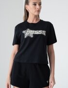 GUESS Къса фитнес тениска с лого Черен/Бежов