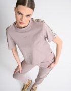 GUESS Къса памучна тениска с лого Прашно розово