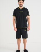 GUESS Къса пижама с лого и контрастни ленти Черен/Лайм зелено