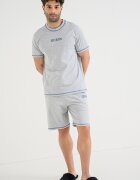 GUESS Къса пижама с лого и контрастни ленти Кралско Синьо/Светлосив меланж