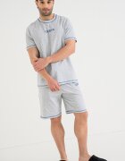 GUESS Къса пижама с лого и контрастни ленти Кралско Синьо/Светлосив меланж