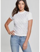GUESS Къса тениска с монограм от декоративни камъни