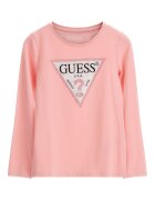 GUESS KIDS Блуза с декоративни камъни и лого Розова сьомга