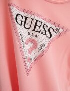 GUESS KIDS Блуза с декоративни камъни и лого Розова сьомга
