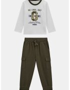 GUESS KIDS Блуза с овално деколте и карго панталон - 2 части - Тъмносин/Каки/Бял
