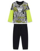 GUESS KIDS Десенирана блуза и спортен панталон - 2 части Черен/Лайм зелено