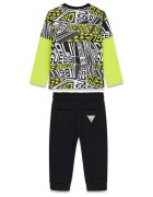 GUESS KIDS Десенирана блуза и спортен панталон - 2 части Черен/Лайм зелено