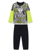 GUESS KIDS Десенирана блуза и спортен панталон - 2 части - Черен/Лайм зелено