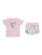 GUESS KIDS Къс панталон с тропически принт и тениска с набирания Пастелнорозов