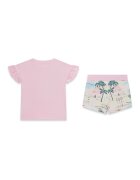 GUESS KIDS Къс панталон с тропически принт и тениска с набирания Пастелнорозов