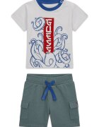 GUESS KIDS Памучна тениска и къс панталон с бродирано лого Бял/Тъмносин/Петролно синьо