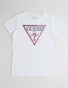 GUESS KIDS Памучна тениска с метализирано лого Бял/Розово