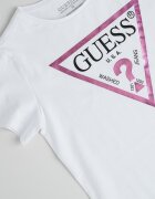 GUESS KIDS Памучна тениска с метализирано лого Бял/Розово