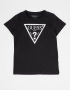 GUESS KIDS Памучна тениска с метализирано лого Черен/Сребрист