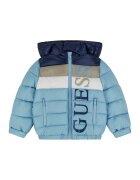 GUESS KIDS Подплатено зимно яке с качулка и лого - Тъмносин/Ледено синьо/Светло бежово