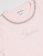 GUESS KIDS Пуловер с къси ръкави и лого с декоративни камъни Бледо розово