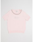 GUESS KIDS Пуловер с къси ръкави и лого с декоративни камъни - Бледо розово