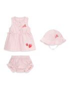 GUESS KIDS Раирана рокля гащички и шапка - 3 части Бял/Пастелнорозов
