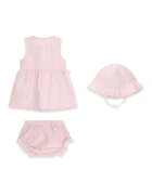 GUESS KIDS Раирана рокля гащички и шапка - 3 части Бял/Пастелнорозов