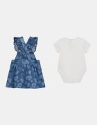 GUESS KIDS Рокля тип сукман от деним и боди - 2 части Тъмносин/Мръснобял