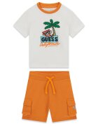 GUESS KIDS Тениска и карго бермуди Изгорен портокал/Мръснобял