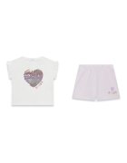 GUESS KIDS Тениска и къс панталон Слонова кост/Виолетов