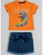 GUESS KIDS Тениска с графика и къси дънки - 2 части - Оранжев/Тъмносин