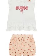 GUESS KIDS Тениска с лого и къс панталон - 2 части Праскова/Мръснобял