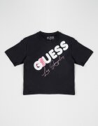 GUESS KIDS Тениска с лого и овално деколте Бял/Черен/Розово