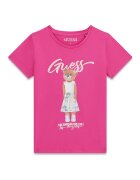 GUESS KIDS Тениска с лого и шарка на плюшено мече Бял/Фуксия