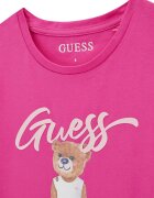 GUESS KIDS Тениска с лого и шарка на плюшено мече Бял/Фуксия