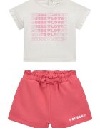 GUESS KIDS Тениска с памук и къс панталон - 2 части Мръснобял/Розово