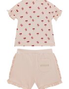 GUESS KIDS Тениска с памук и къс панталон с набирания - 2 части Червен/Бледо розово