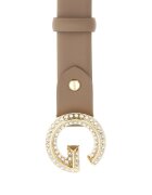GUESS Колан от еко кожа с тока с декоративни камъни Сиво-кафяв