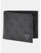 GUESS Кожен портфейл Milano с двойно прегъване и лого - Черен/Въглен сиво