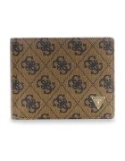 GUESS Кожен портфейл Milano с двойно прегъване и лого - Тъмнокафяв/Черен