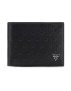 GUESS Кожен портфейл с метално лого - Черен
