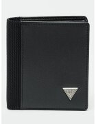 GUESS Кожен портфейл с прегъване с текстил - Черен