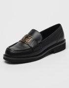 GUESS Кожени мокасини с лого Черен
