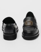 GUESS Кожени мокасини с лого Черен