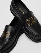 GUESS Кожени мокасини с лого Черен